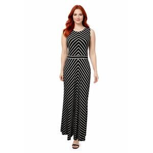 Just Taylor Womens Black White Striped Maxi Stretch Knit Exposed Zipper Dress 8